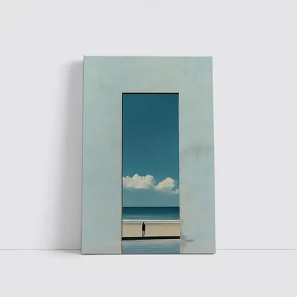Lone Figure Ocean View Minimalist Blue Art