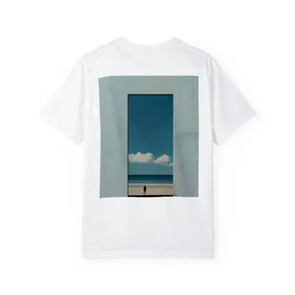 Lone Figure Ocean View Minimalist Blue Art