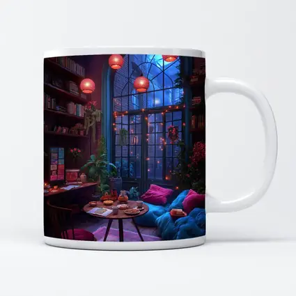 Cozy Bohemian Reading Room Night Glowing