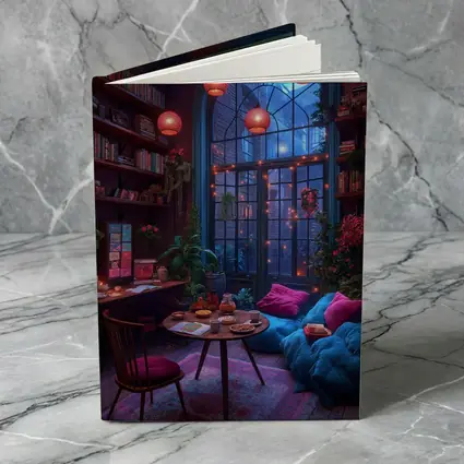 Cozy Bohemian Reading Room Night Glowing