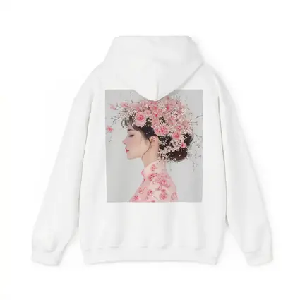 Asian Woman Pink Carnations Floral Headdress Art