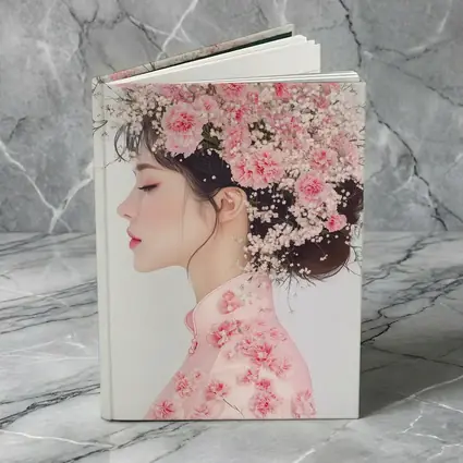 Asian Woman Pink Carnations Floral Headdress Art