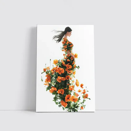 Woman Silhouette Orange Poppy Floral Dress