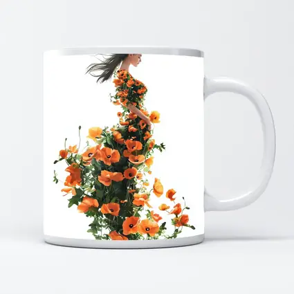 Woman Silhouette Orange Poppy Floral Dress