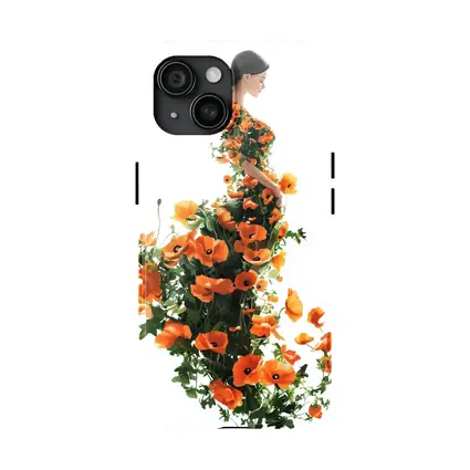 Woman Silhouette Orange Poppy Floral Dress