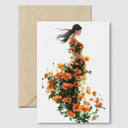 Woman Silhouette Orange Poppy Floral Dress