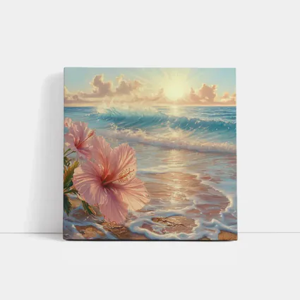Pink Hibiscus Flower Tropical Beach Sunrise
