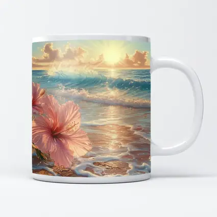 Pink Hibiscus Flower Tropical Beach Sunrise