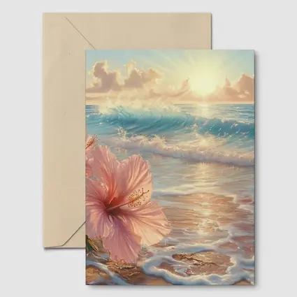 Pink Hibiscus Flower Tropical Beach Sunrise