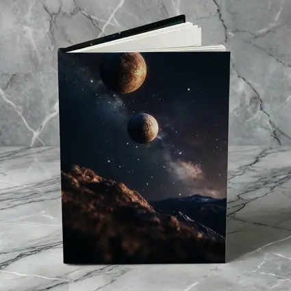 Two Planets Over Rocky Alien Landscape Night
