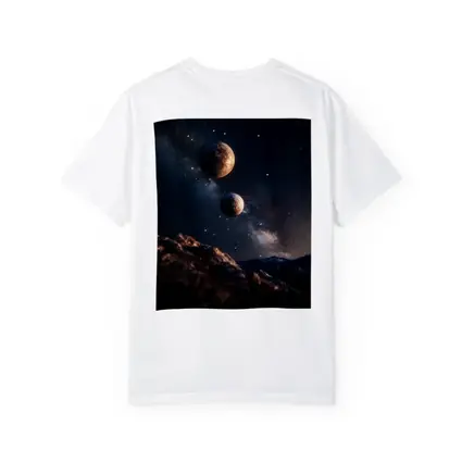 Two Planets Over Rocky Alien Landscape Night