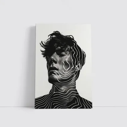 Black White Man Portrait Abstract Line Art