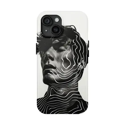 Black White Man Portrait Abstract Line Art