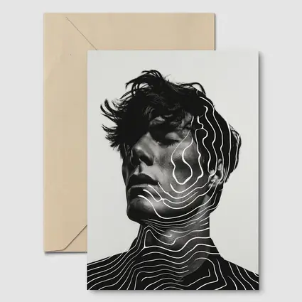 Black White Man Portrait Abstract Line Art