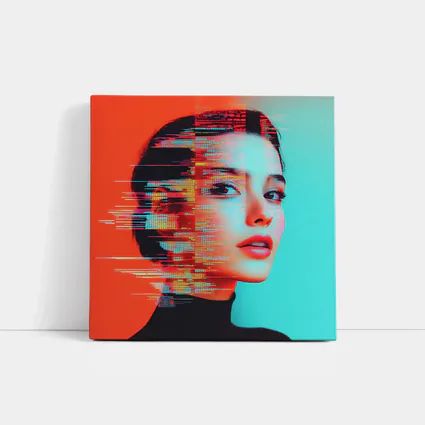 Woman Portrait Glitch Art Red Teal