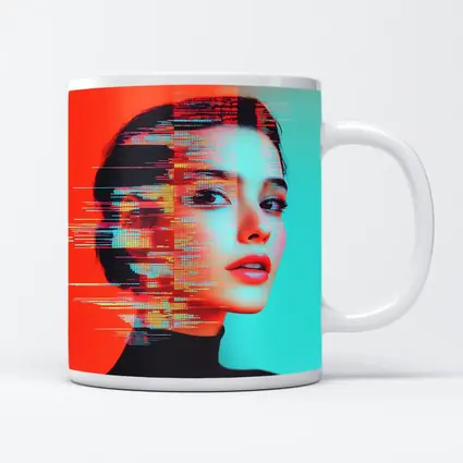 Woman Portrait Glitch Art Red Teal