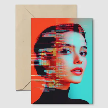Woman Portrait Glitch Art Red Teal