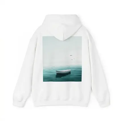 White Rowboat Floating Calm Teal Ocean