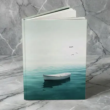 White Rowboat Floating Calm Teal Ocean