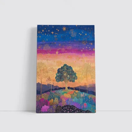 Magical Tree Starry Night Colorful Landscape Art