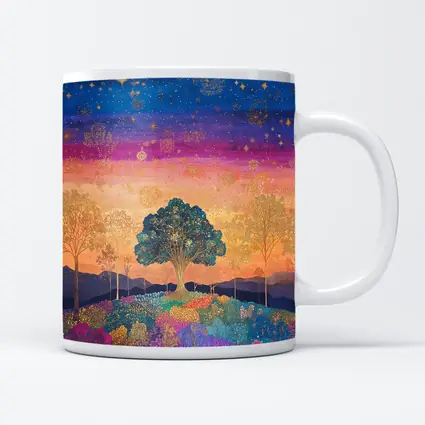 Magical Tree Starry Night Colorful Landscape Art