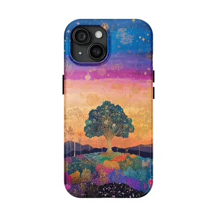 Magical Tree Starry Night Colorful Landscape Art