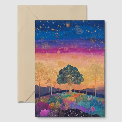 Magical Tree Starry Night Colorful Landscape Art
