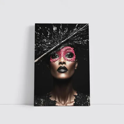 Dark Fashion Portrait Woman Pink Masquerade Mask