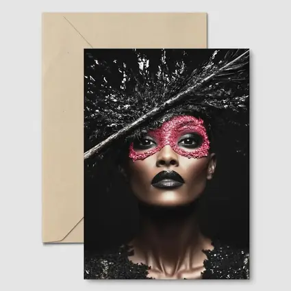 Dark Fashion Portrait Woman Pink Masquerade Mask