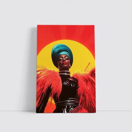Bold Pop Art Woman Teal Turban Red Sun