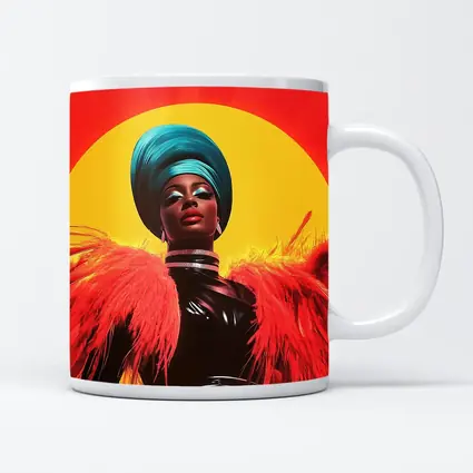 Bold Pop Art Woman Teal Turban Red Sun