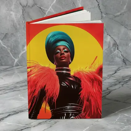 Bold Pop Art Woman Teal Turban Red Sun