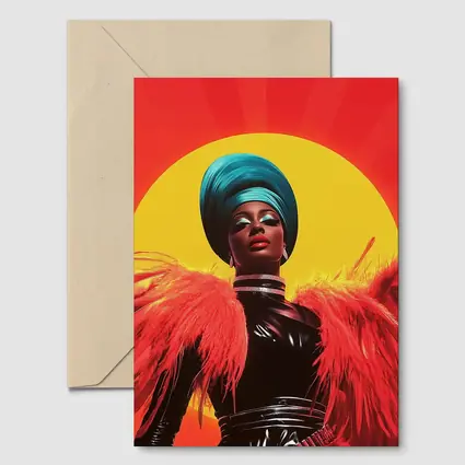 Bold Pop Art Woman Teal Turban Red Sun