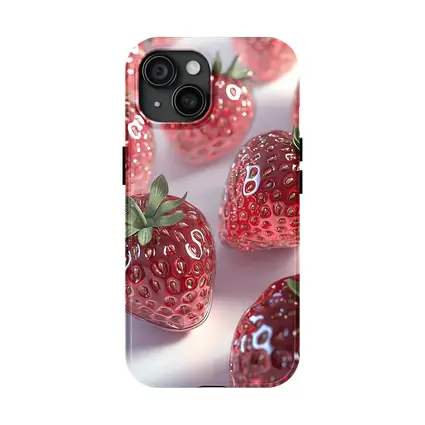 Glass Strawberries Shiny Red on White