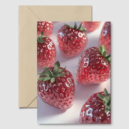 Glass Strawberries Shiny Red on White
