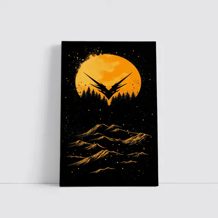 Eagle Symbol Orange Moon Mountain Night