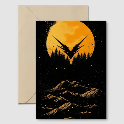 Eagle Symbol Orange Moon Mountain Night