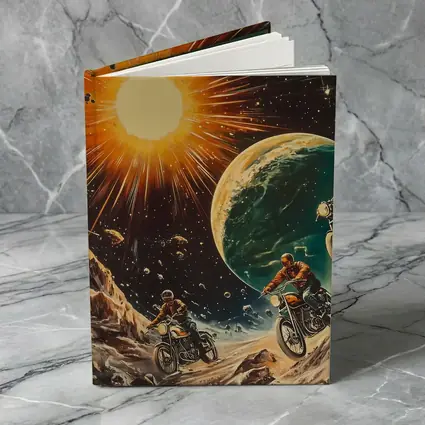 Retro Sci Fi Motorcycles Racing Through Space