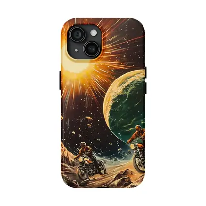 Retro Sci Fi Motorcycles Racing Through Space