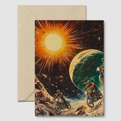 Retro Sci Fi Motorcycles Racing Through Space