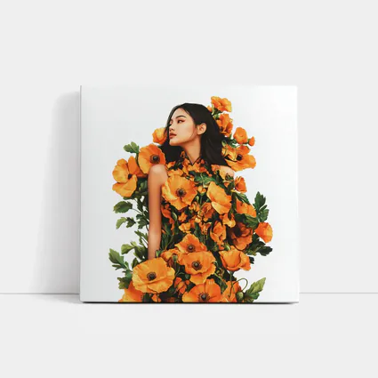Woman Surrounded by Orange Poppies Floral Art