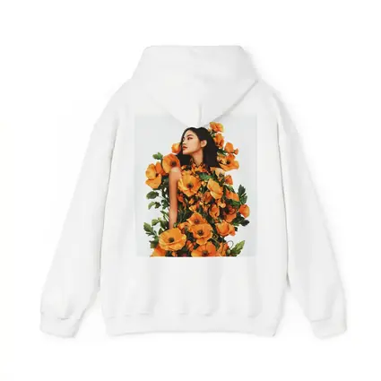 Woman Surrounded by Orange Poppies Floral Art