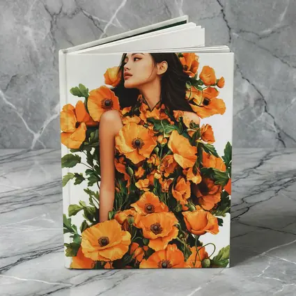 Woman Surrounded by Orange Poppies Floral Art