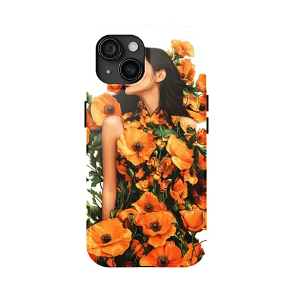 Woman Surrounded by Orange Poppies Floral Art