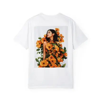 Woman Surrounded by Orange Poppies Floral Art