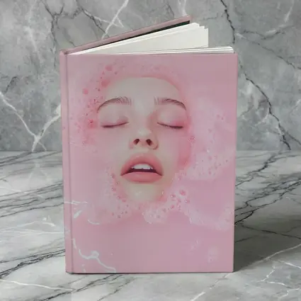 Woman Face Submerged Pink Bubble Bath