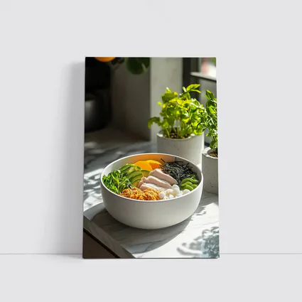 Asian Poke Bowl Sunny Kitchen Setting