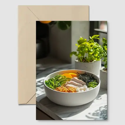 Asian Poke Bowl Sunny Kitchen Setting