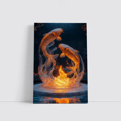 Koi Fish Fire Ice Sculpture Dark Background