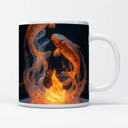 Koi Fish Fire Ice Sculpture Dark Background